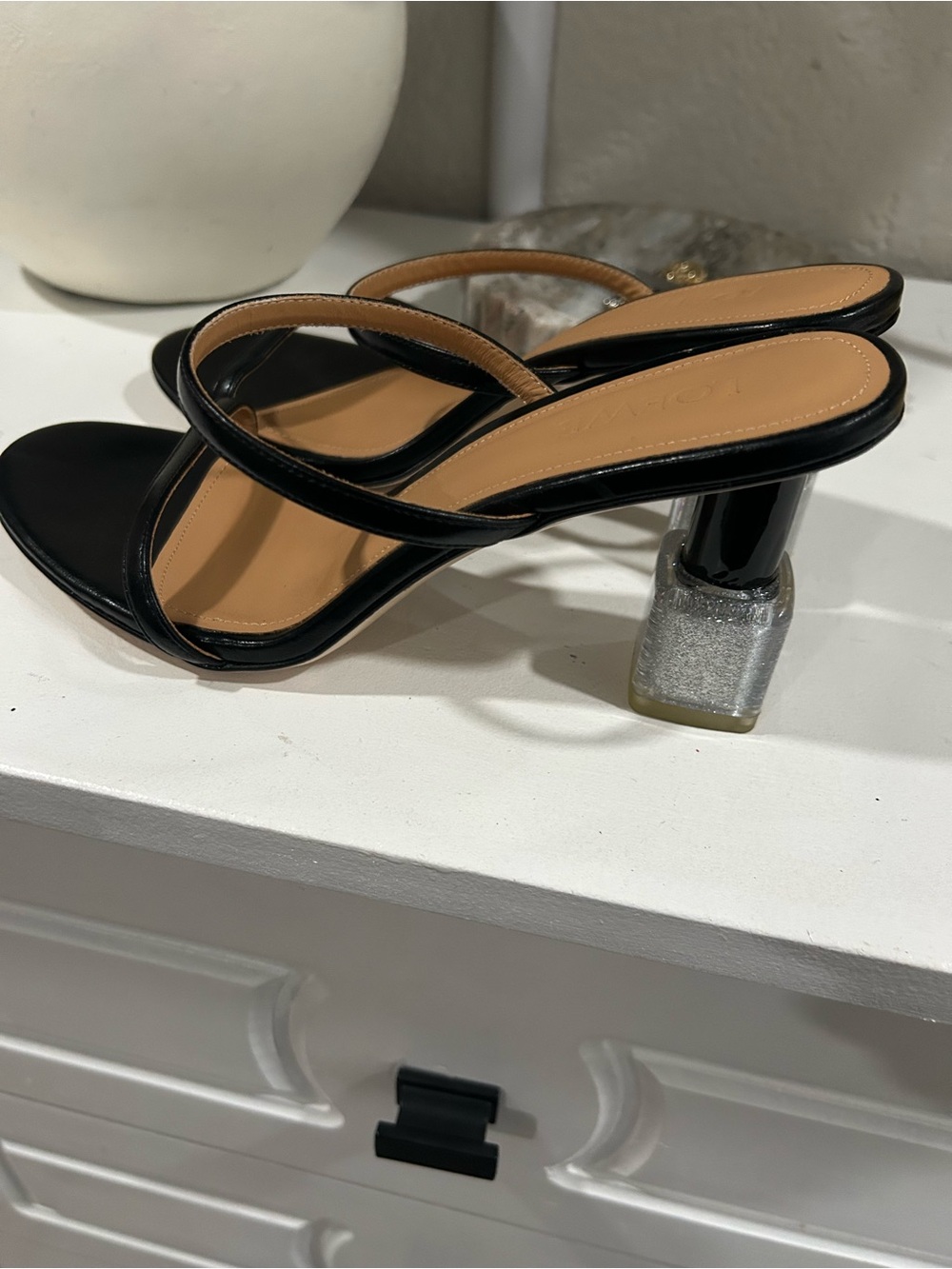 Loewe Nail Polish sandals in black with silver glitter